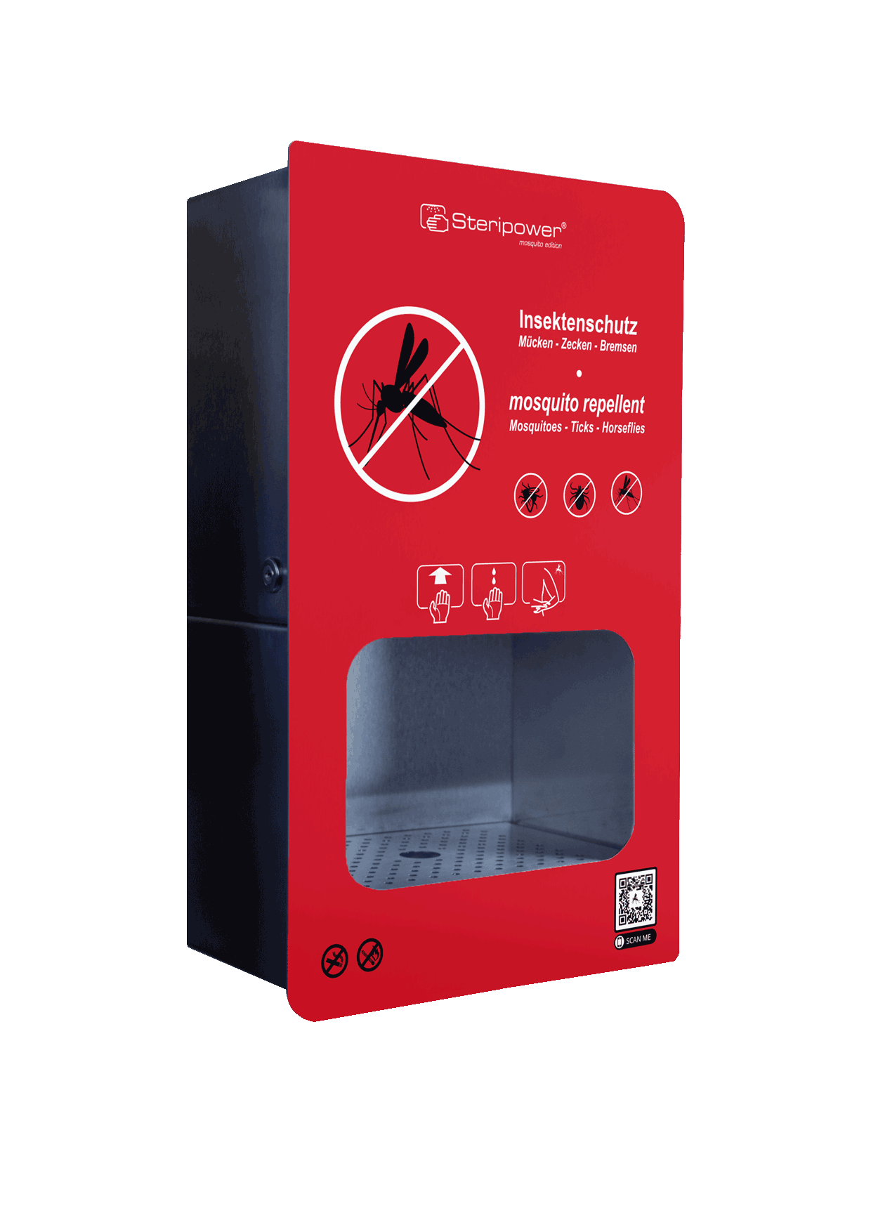 Ein roter Insektenschutzspender Modell CNS der FIrma Steripower