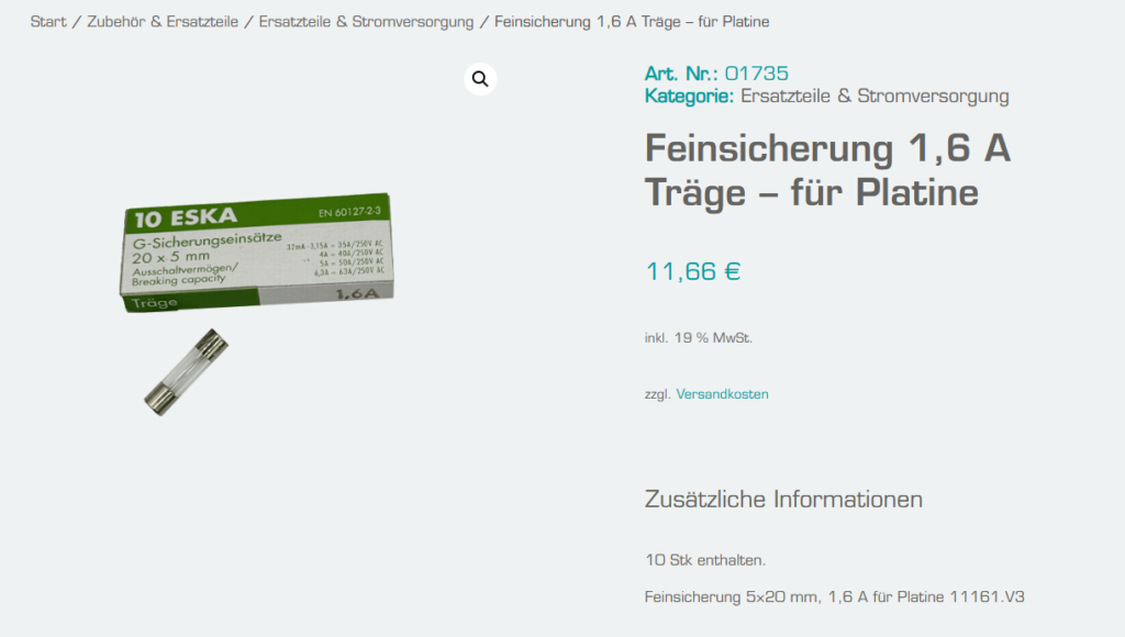 Shopinformationen Feinsicherung